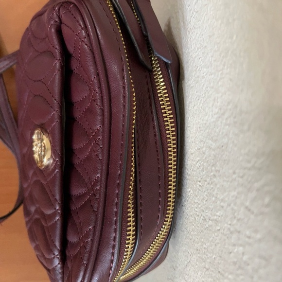 Nine West Angelina Chic Quilted Burgundy Double Compartments Crossbody Bag - Picture 5 of 14